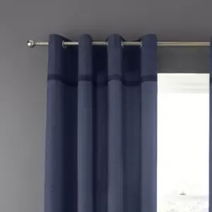 Image of Catherine Lansfield Melville Navy Woven Eyelet Curtains Navy