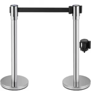 Image of VEVOR Crowd Control Stanchion, Set of 2 Pieces Stanchion Set, Stanchion Set with 6.6 ft/2 m Black Retractable Belt, Silver Crowd Control Barrier w/ Co