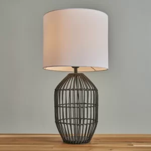 Image of Hollins Small Matt Black Rattan Table Lamp with White Reni Shade