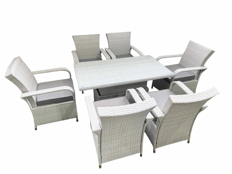Image of Fimous Outdoor Rattan Garden Furniture Set Patio 6 Chairs Plus Height adjustable dining table Sets Light Grey Mixed Light Grey Unisex