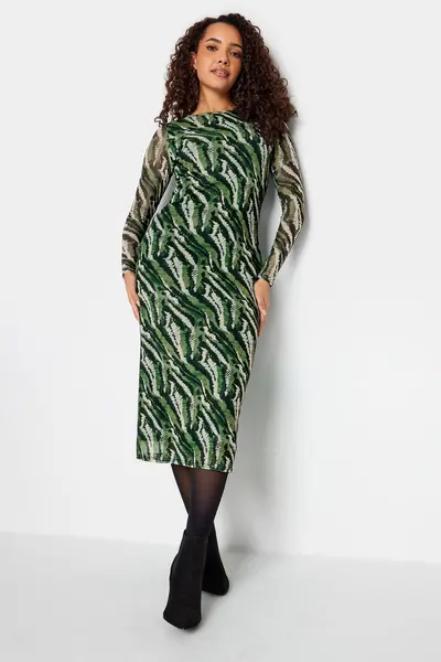 Image of M&Co Animal Print Mesh Midi Dress Green