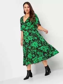 Image of Yours Wrap Angel Tier Dress Green Large Floral, Green, Size 30-32, Women