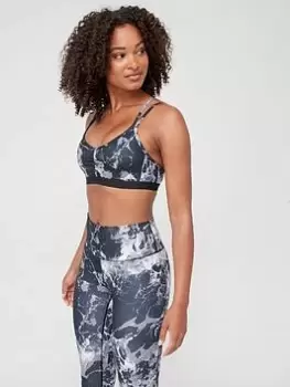 Image of adidas Yoga Essentials Printed Light Support Bra - Black/Grey, Black, Size L, Women