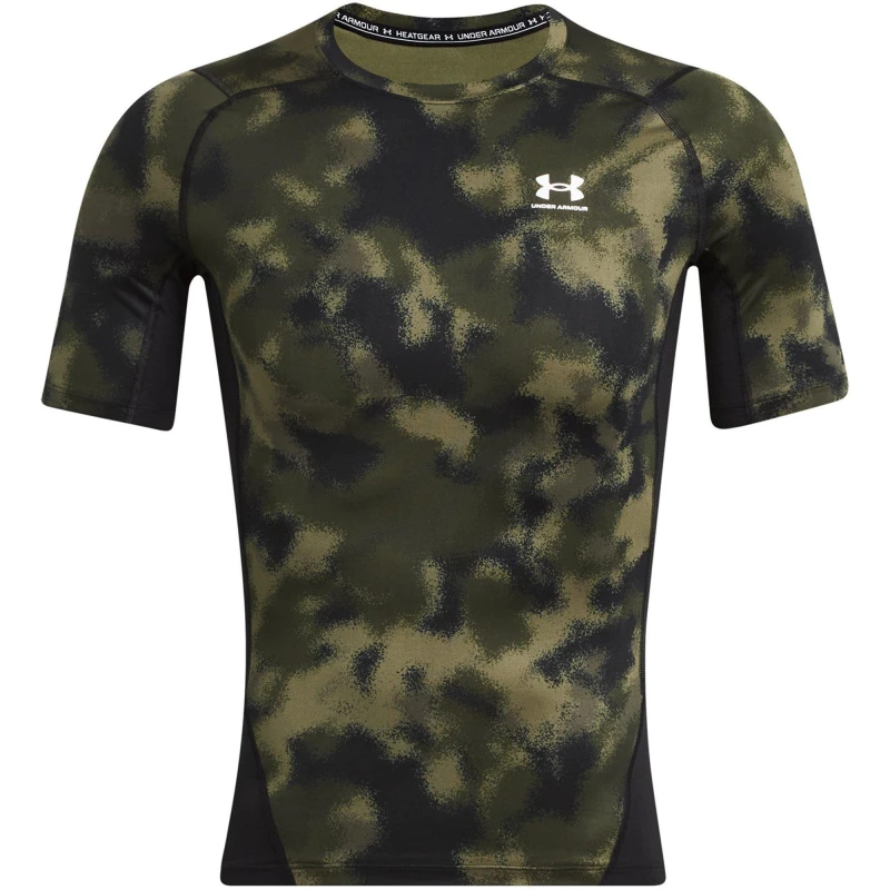 Image of Under Armour HeatGear Printed Short Sleeve Mens - Green Green XS