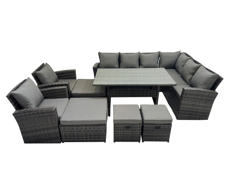 Image of Fimous 12 Seater Patio Dining Corner Sofa Sets with Chair Dark Grey Mixed Dark Grey Unisex