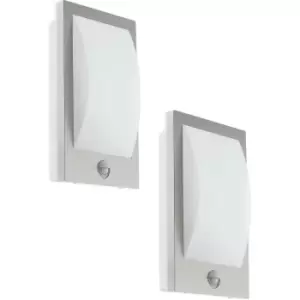 Image of 2 PACK IP44 Outdoor Wall Light & PIR Sensor Stainless Steel & White 12W E27