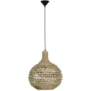 Image of Merano - Langley 46cm Dome Pendant Ceiling Light Dried Water Hyacinth Black Fabric Wire, Base LED E27