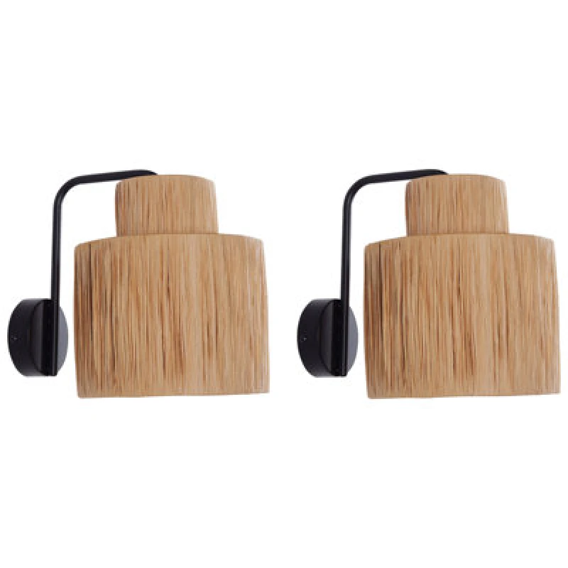 Image of Beliani Set Of 2 Wall Lamps Shinfa Wicker Natural