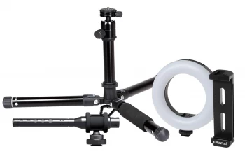 Image of ProSound Vlogger Kit 1 with Portable Mid Size Tripod, iPad/iPhone Holder, LED Ring Light & Shotgun Microphone