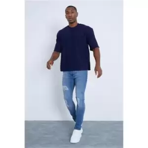 Image of I Saw It First Navy Ribbed Oversized Pocket T-Shirt - Blue