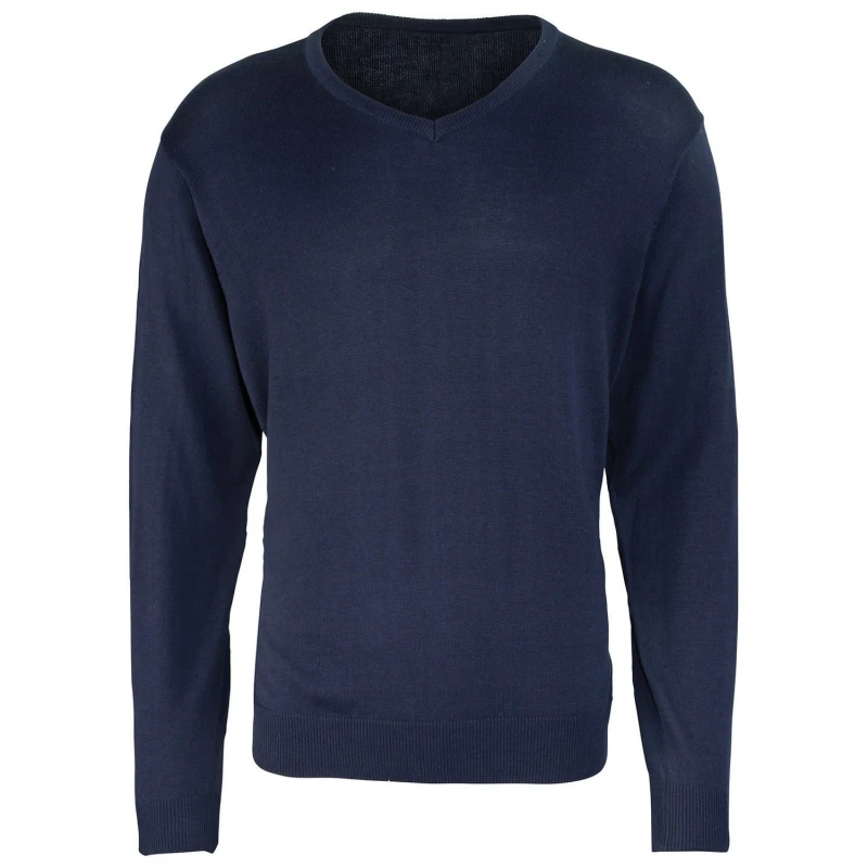 Image of Premier Premier Men Knitted Cotton Acrylic V Neck Sweatshirt in Navy Size: X-Small Navy XS Male 5063527055040