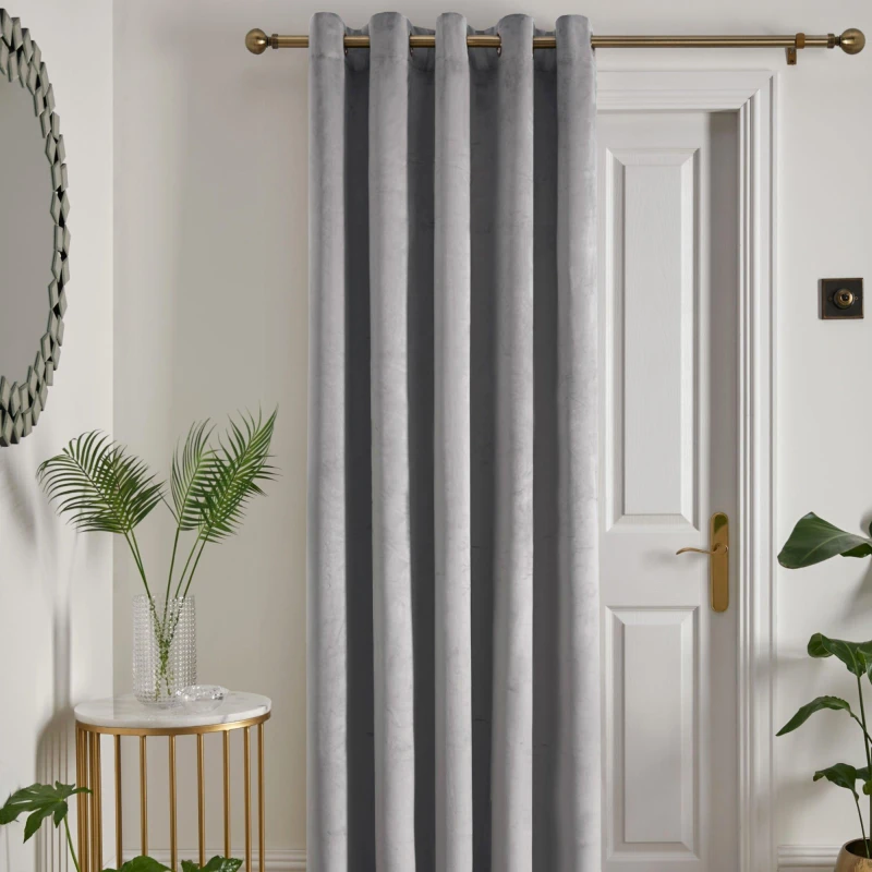 Image of Laurence Llewelyn-Bowen 'Montrose' Velvet Blackout Eyelet Single Panel Door Curtain Silver