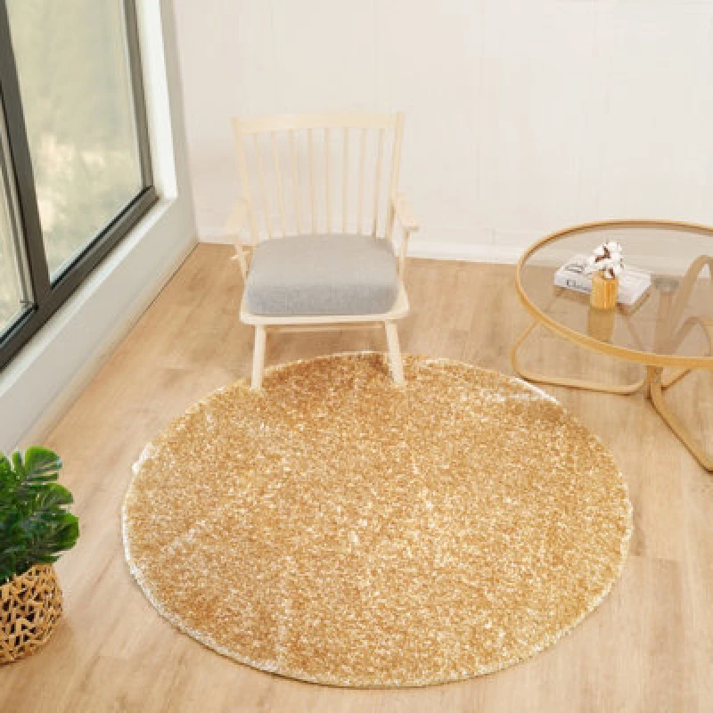Image of Livabliss Round Shaggy Solid Color Plush Pile Mustard Claire Area Rug 120 X 120 Cm - Easy Care, Ideal For Living Room & Bedroom