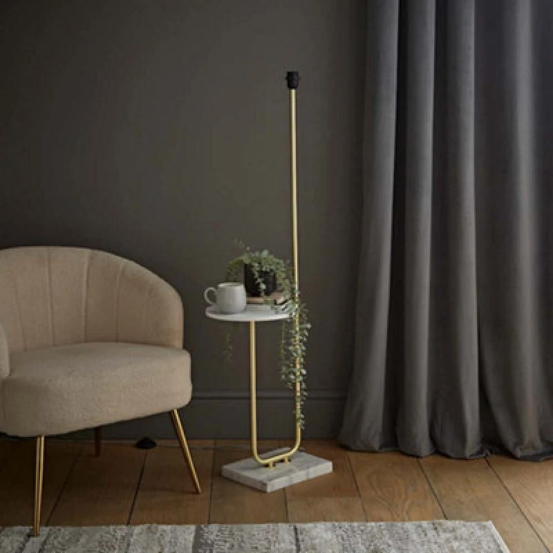 Image of ValueLights Tavel Gold & Marble Floor Lamp Base With Built In Side Table Gold