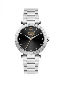 Image of Vivienne Westwood Vivienne Westwood Montagu Ii Black Crystal Set Dial Stainless Steel Bracelet Ladies Watch