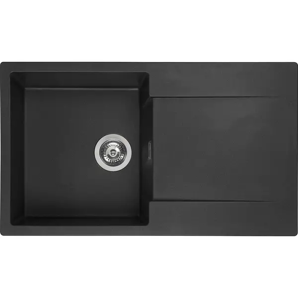 Image of Reginox Amsterdam Reversible Composite Kitchen Sink & Drainer Single Bowl in Black Granite Composite