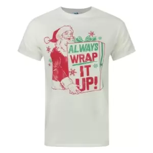 Image of Junk Food Mens Always Wrap It Up Santa Claus T-Shirt (M) (Ivory/Green/Red)