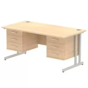 Image of Impulse 1600 Rectangle Silver Cant Leg Desk MAPLE 2 x 3 Drawer Fixed