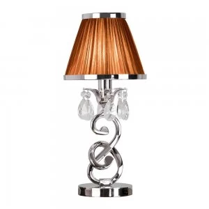 Image of 1 Light Small Table Lamp Polished Nickel Plate with Chocolate Shade, E14