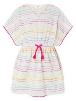 Image of Accessorize Girls Rainbow Stripe Embroidered Kaftan - White