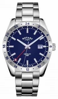 Image of Rotary Mens Henley GMT Blue Dial Stainless Steel Watch