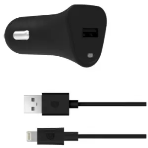 Image of Single Port 2.4A USB Car Charger with Lightning Cable - Black