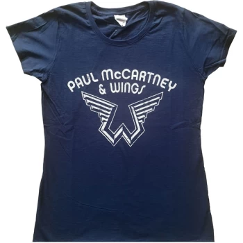 Image of Paul McCartney - Wings Logo Womens Medium T-Shirt - Blue