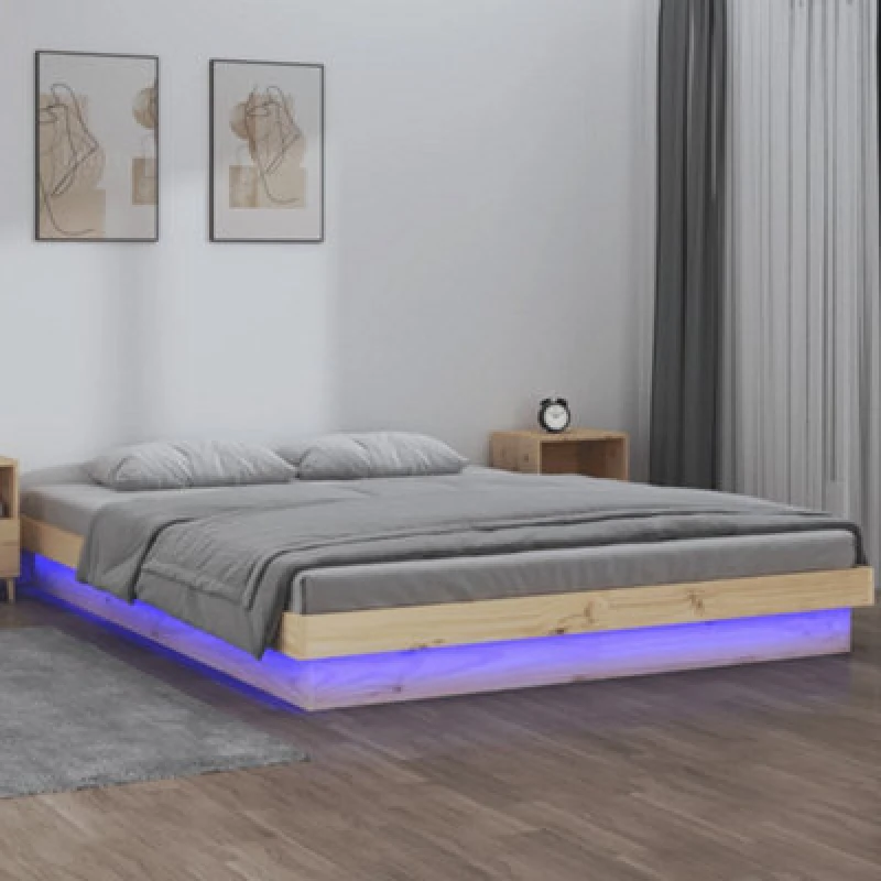 Image of VIDAXL LED Bed Frame without Mattress Double Solid Wood Vidaxl 8720287072003