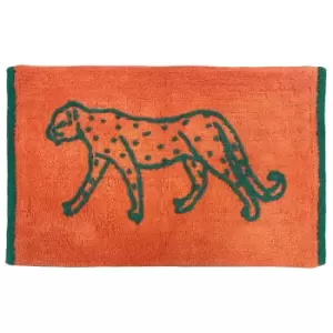 Image of Furn. Leopard Knitted Cotton Anti-slip Bath Mat Orange