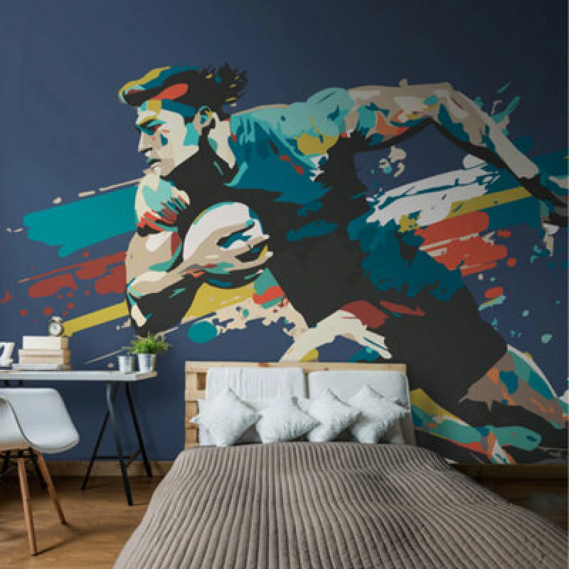 Image of Origin Murals Rugby Player In Graphic Style Blue Paste The Wall Mural 350Cm Wide X 280M High