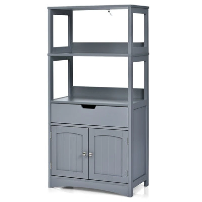 Image of Costway Grey Freestanding Bathroom Storage Cabinet W/ 1 Drawer & 2 Doors