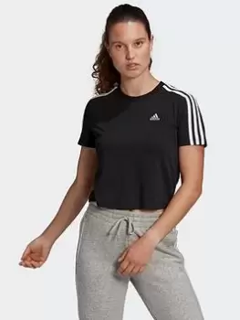 Image of adidas Essentials Loose 3-stripes Crop Top, Pink, Size 2Xs, Women