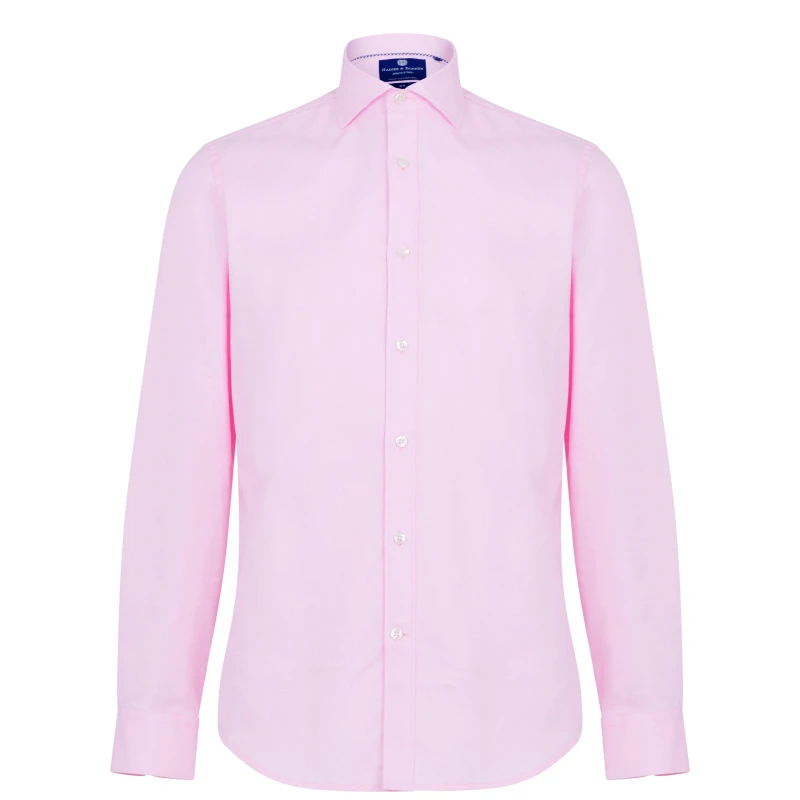 Image of Haines and Bonner Edward Slim Fit Cutaway Collar Twill Shirt - Pink Pink 37