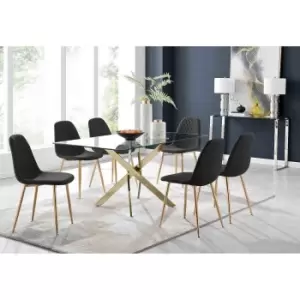 Image of Furniture Box Leonardo 6 Gold Dining Table and 6 Black Corona Gold Leg Chairs
