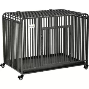 Image of Pawhut - Rolling Heavy Dut Dog Crate for Medium, Large Dogs w/ Removable Tray - Black