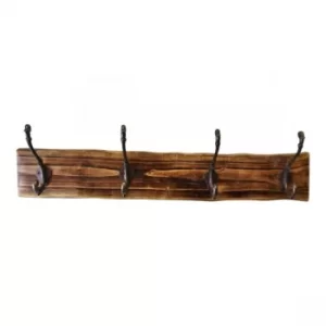 Image of 4 Double Coat Hooks On Natural Wooden Back