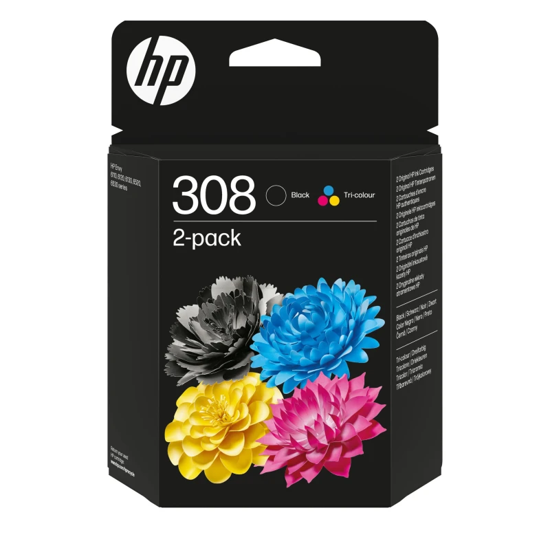 Image of HP 308 2-Pack Black/Tri-color Original Ink Cartridge Combo