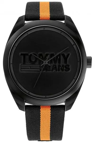 Image of Tommy Jeans 1792042 Mens Black Dial Black and Orange Watch