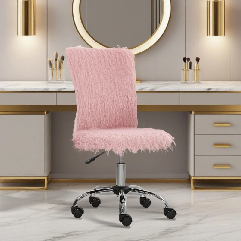 Image of HOMCOM HOMCOM Plush Computer Desk Chair with Adjustable Height for Home Office in Pink Pink One Size Unisex 5063603806665