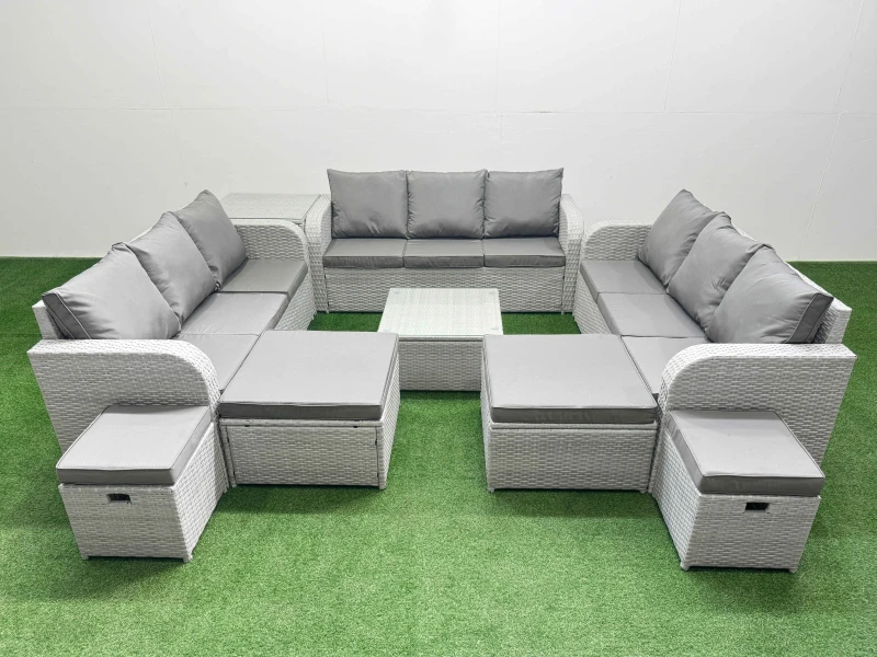 Image of Fimous 13 Seater Outdoor Garden Furniture Set PE Rattan Lounge Sofa Sets in Light Grey Light Grey Unisex
