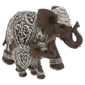 Image of Silver Iron Elephant Mum/Baby Ornament