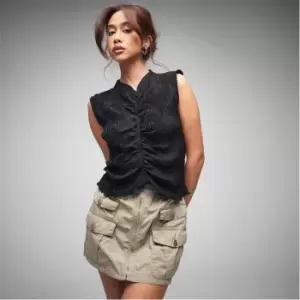 Image of Missguided Wavy Plisse Ruched Sleeveless Top - Black