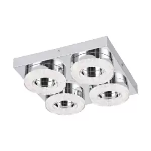 Image of Wall Flush Ceiling Light Chrome Shade Chrome Clear Plastic Crystal Bulb LED 4x4W
