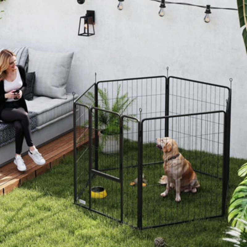 Image of PawHut Dog Playpen, 6 Panels Puppy Pen Dog Playpen, 100cm High, Black D06-256V02BK