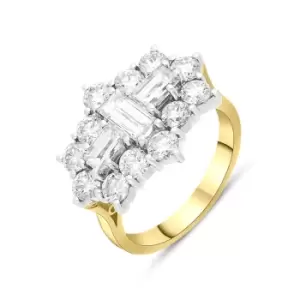Image of 18ct Yellow Gold 3.00ct Diamond Baguette Round Brilliant Cut Vintage Style Cluster Ring