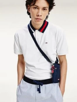 Image of Tommy Jeans Flag Neck Polo Shirt - White, Size XS, Men