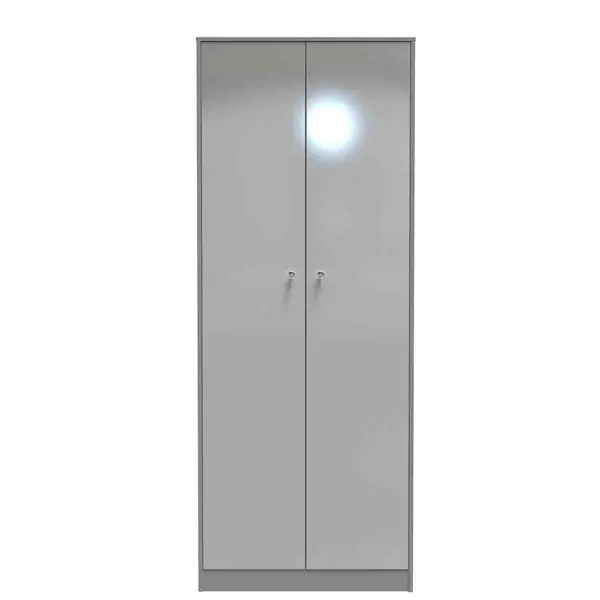 Image of Welcome Furniture Ready Assembled Padstow 2 Door Wardrobe In Uniform Grey Gloss & Dusk Grey PAD080UGDG