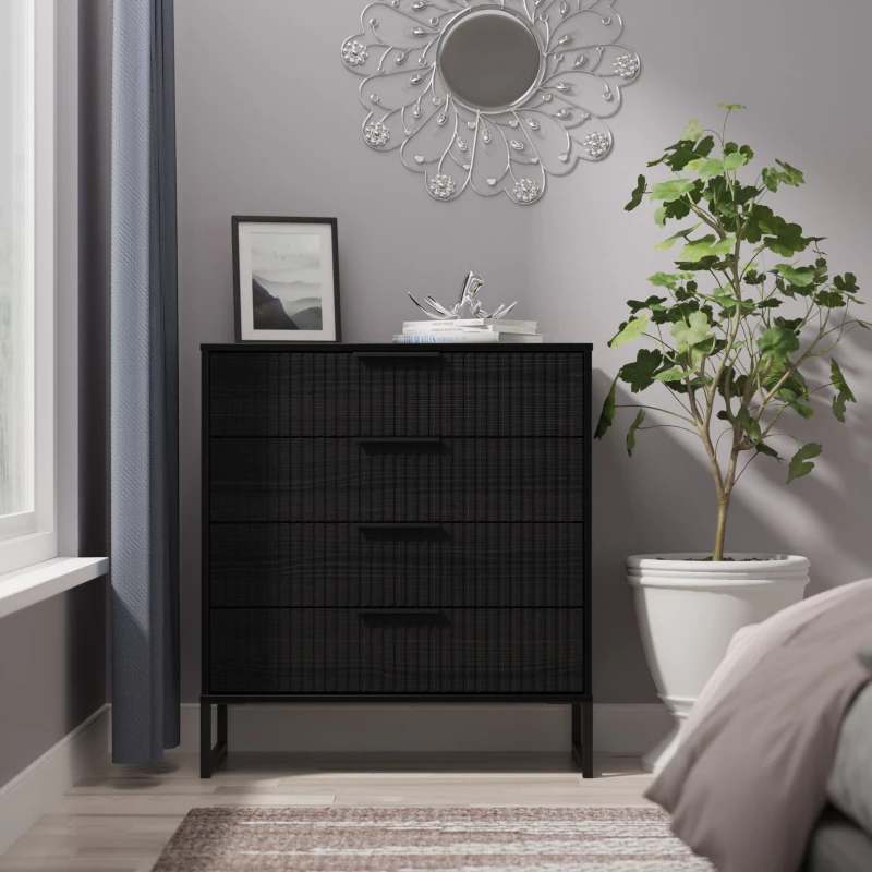 Image of Ready Assembled 2 U Menai 4 Drawer Chest (Ready Assembled) in Black Size: Medium Black Unisex Medium