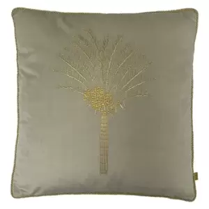 Image of Desert Palm Embroidered Velvet Cushion Ivory, Ivory / 50 x 50cm / Polyester Filled