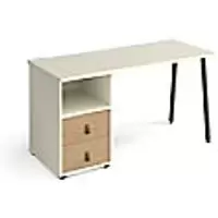 Image of Rectangular A-frame Desk White, Kendal Oak Drawers Wood/Metal A-Frame Legs Charcoal Sparta 1400 x 600 x 730mm